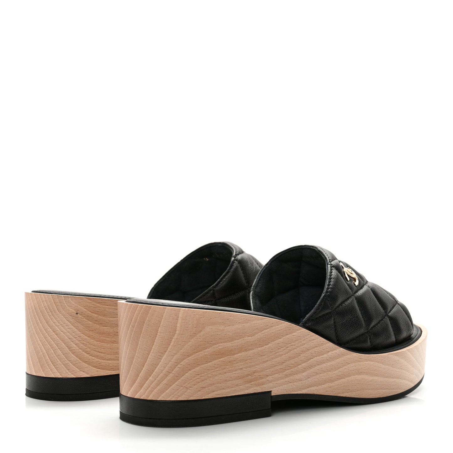 Lambskin Quilted CC Wedge Sandals 38 Black