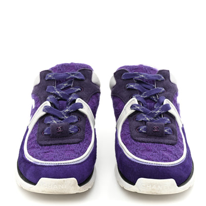 Chanel Suede Tweed Felt CC Sneakers 37 Purple 2 of 12