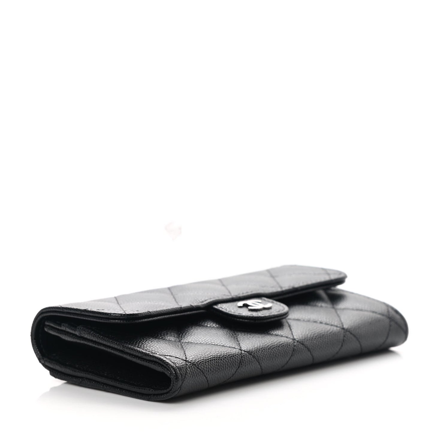 Caviar Quilted Medium Gusset Flap Wallet Black