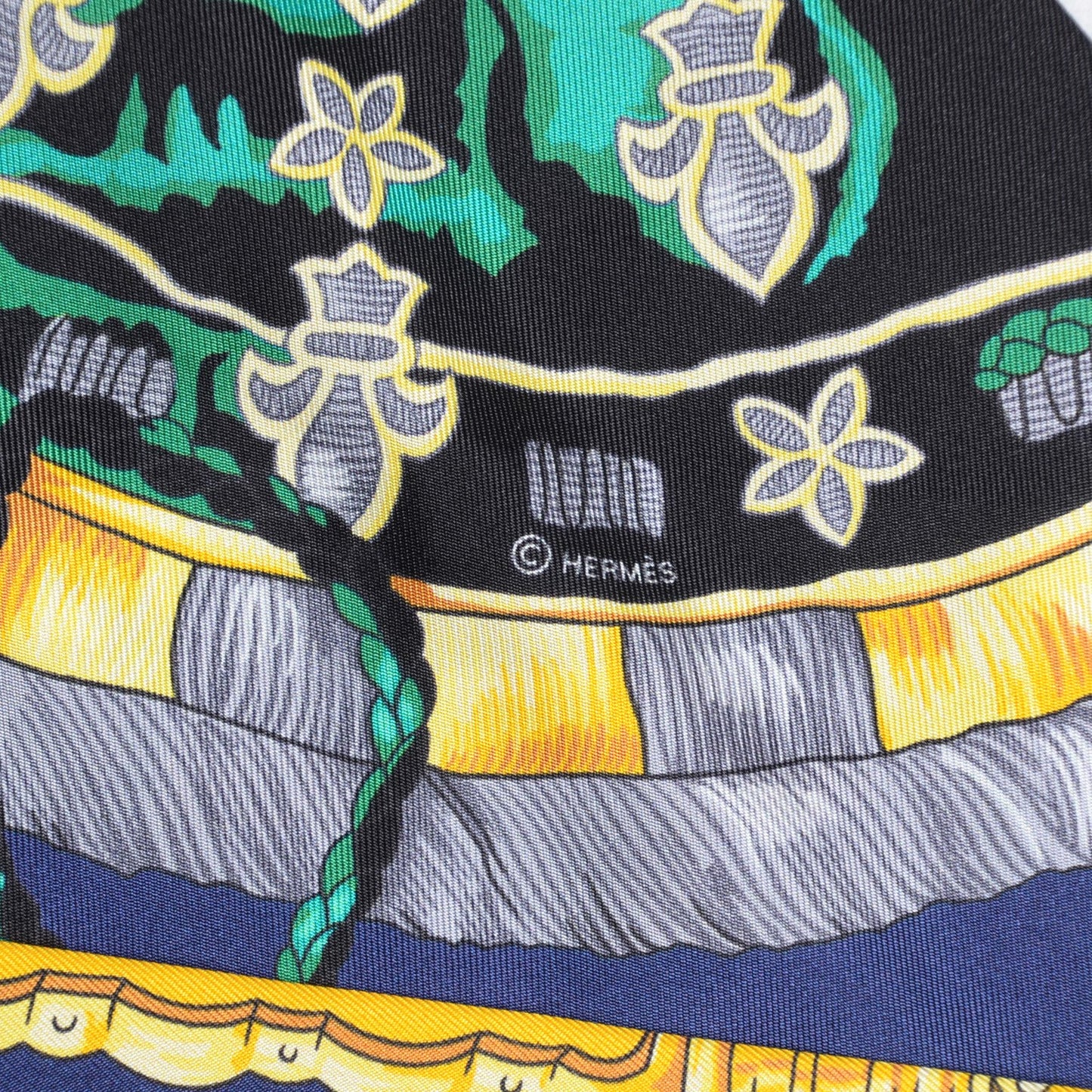 Silk Les Cles Maxi Twilly Curry Vert D'eau Marine