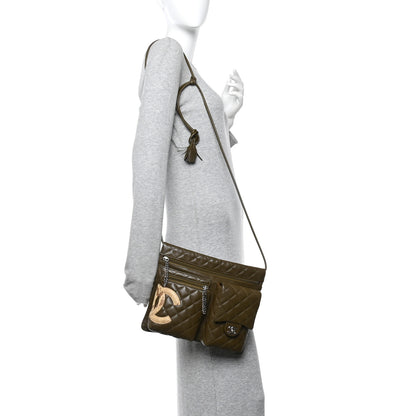 Chanel Calfskin Snakeskin Quilted Cambon Multipocket Shoulder Bag Khaki 2 of 11