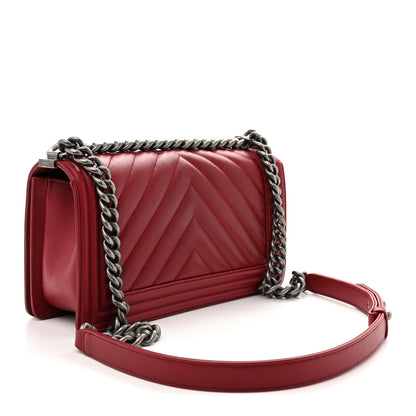 Chanel Calfskin Chevron Quilted Medium Boy Flap Dark Red 3 of 12