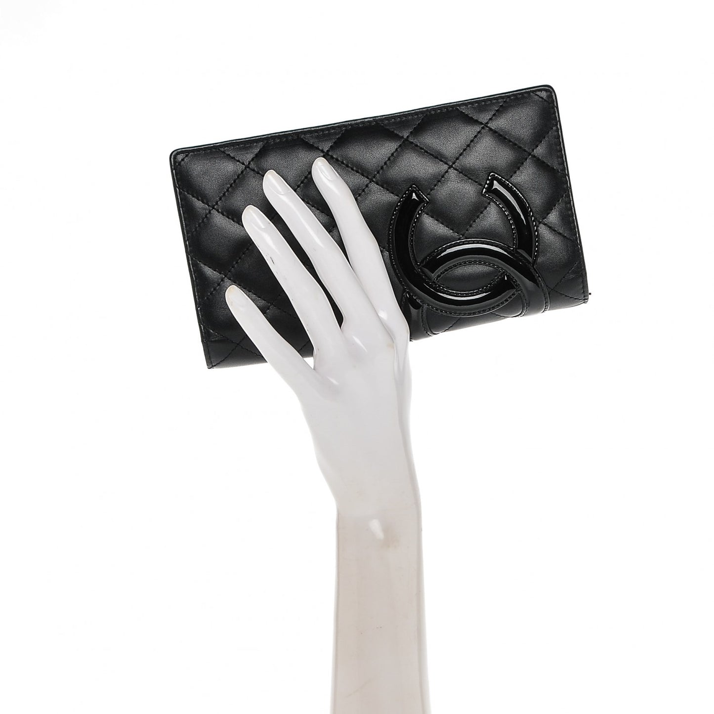 Calfskin Quilted Cambon Yen Wallet Black