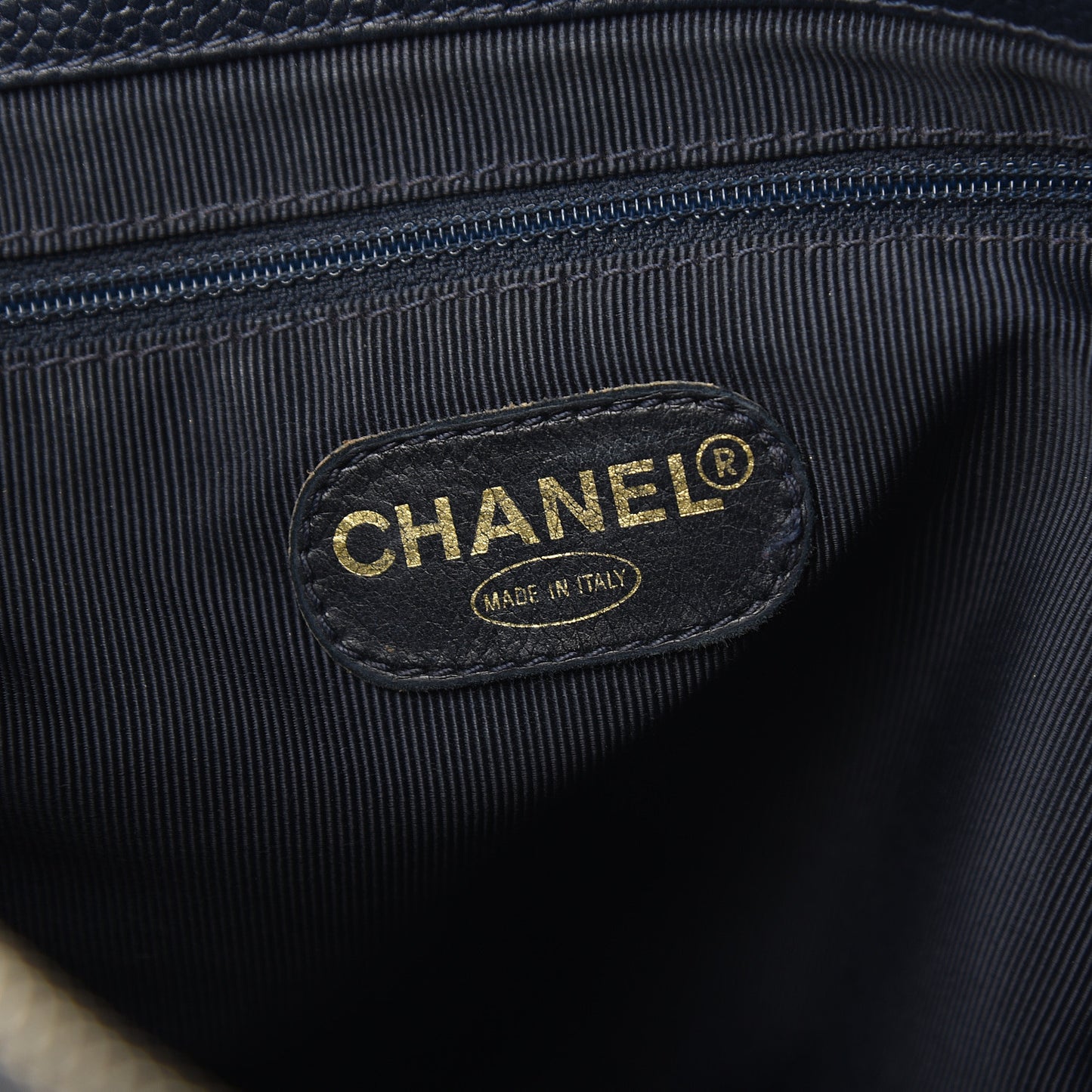 Caviar Quilted Flap Shoulder Bag Navy Blue