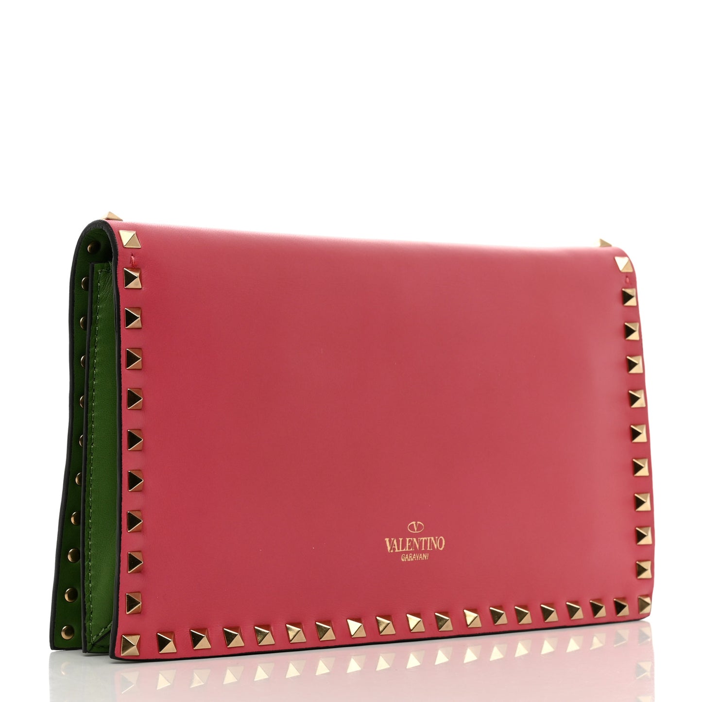 Vitello Colorblock Rockstud Wristlet Clutch Deep Rose Clover