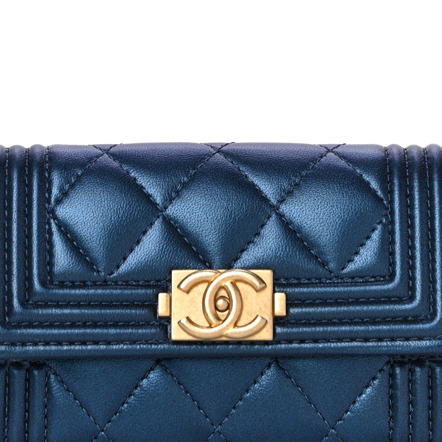 Chanel Metallic Lambskin Quilted Boy Flap Card Holder Blue 9 of 12