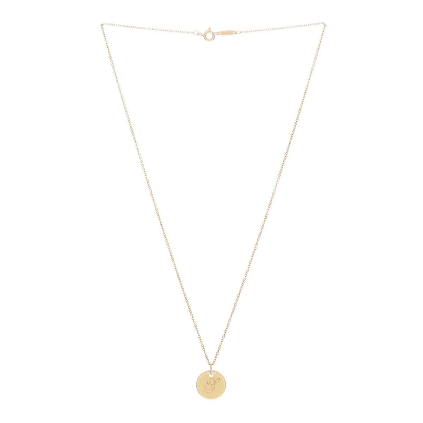 18K Yellow Gold Notes Letter S Disc Charm Pendant Necklace