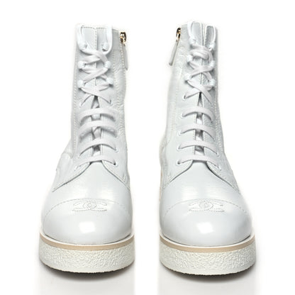 Chanel Shiny Crumpled Lambskin Lace Up Combat Boots 41 White 2 of 8