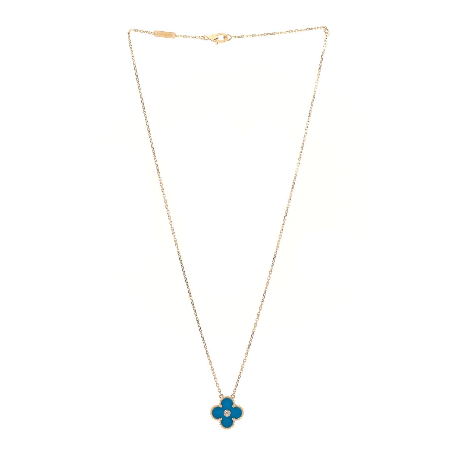 Van Cleef & Arpels 18K Yellow Gold Diamond Celestial Blue Sevres Porcelain Vintage Alhambra Pendant Necklace 3 of 6