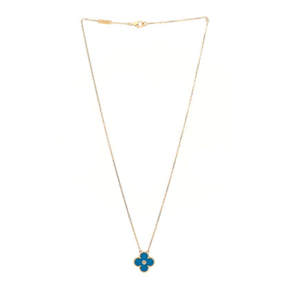Van Cleef & Arpels 18K Yellow Gold Diamond Celestial Blue Sevres Porcelain Vintage Alhambra Pendant Necklace 3 of 6