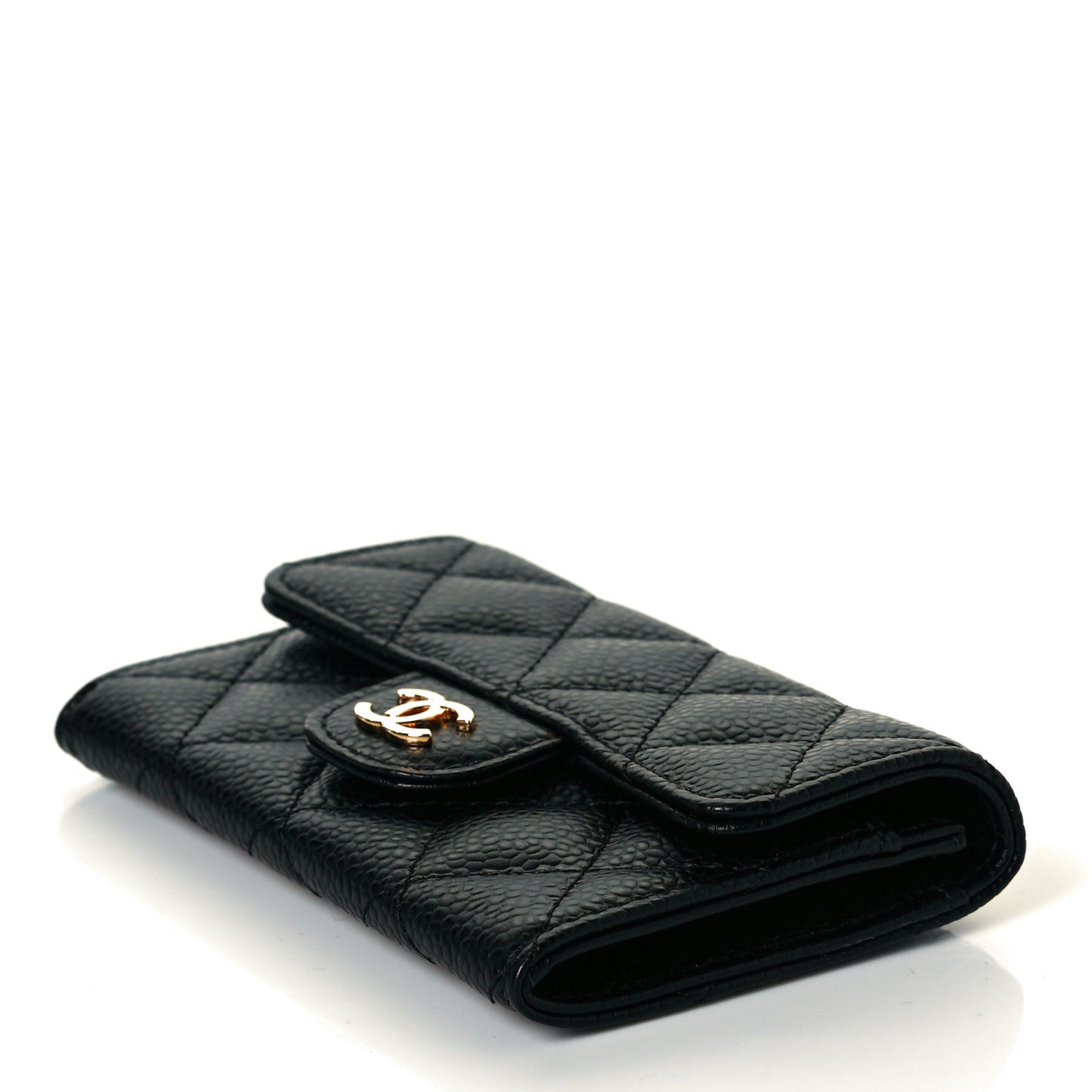 Caviar Quilted Flap Card Holder Black