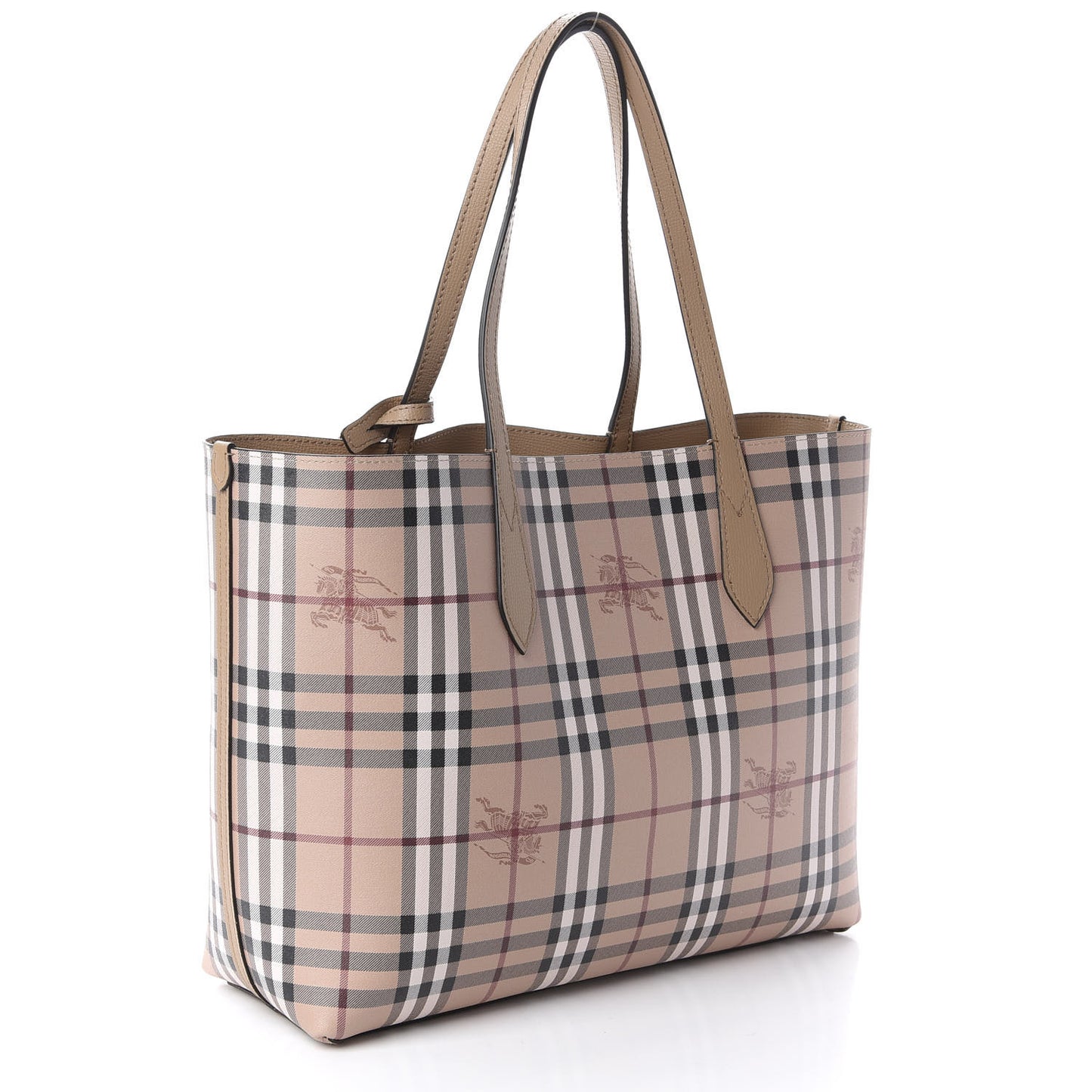 Grainy Calfskin Haymarket Check Medium Reversible Tote Camel
