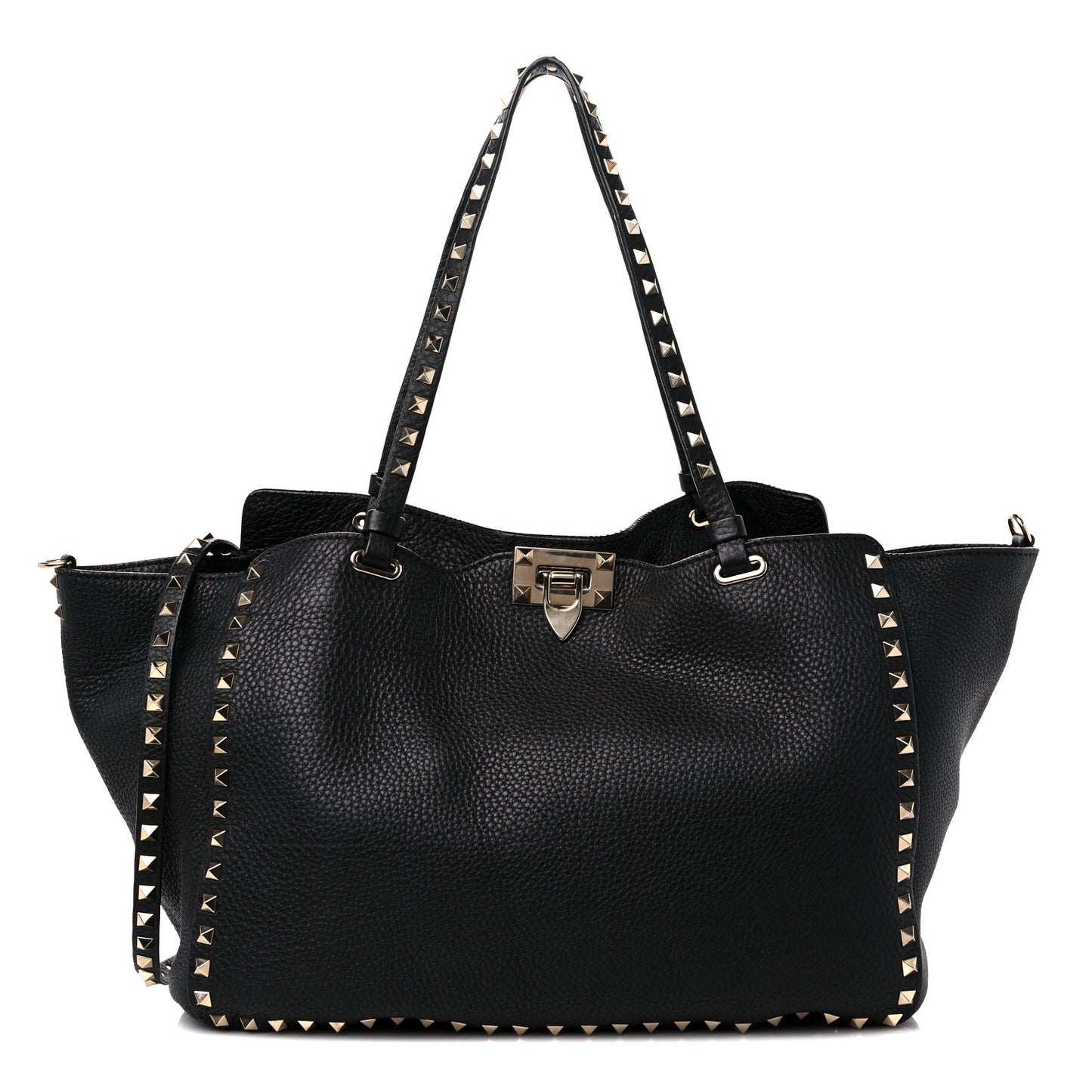 Pebbled Calfskin Medium Rockstud Tote Black