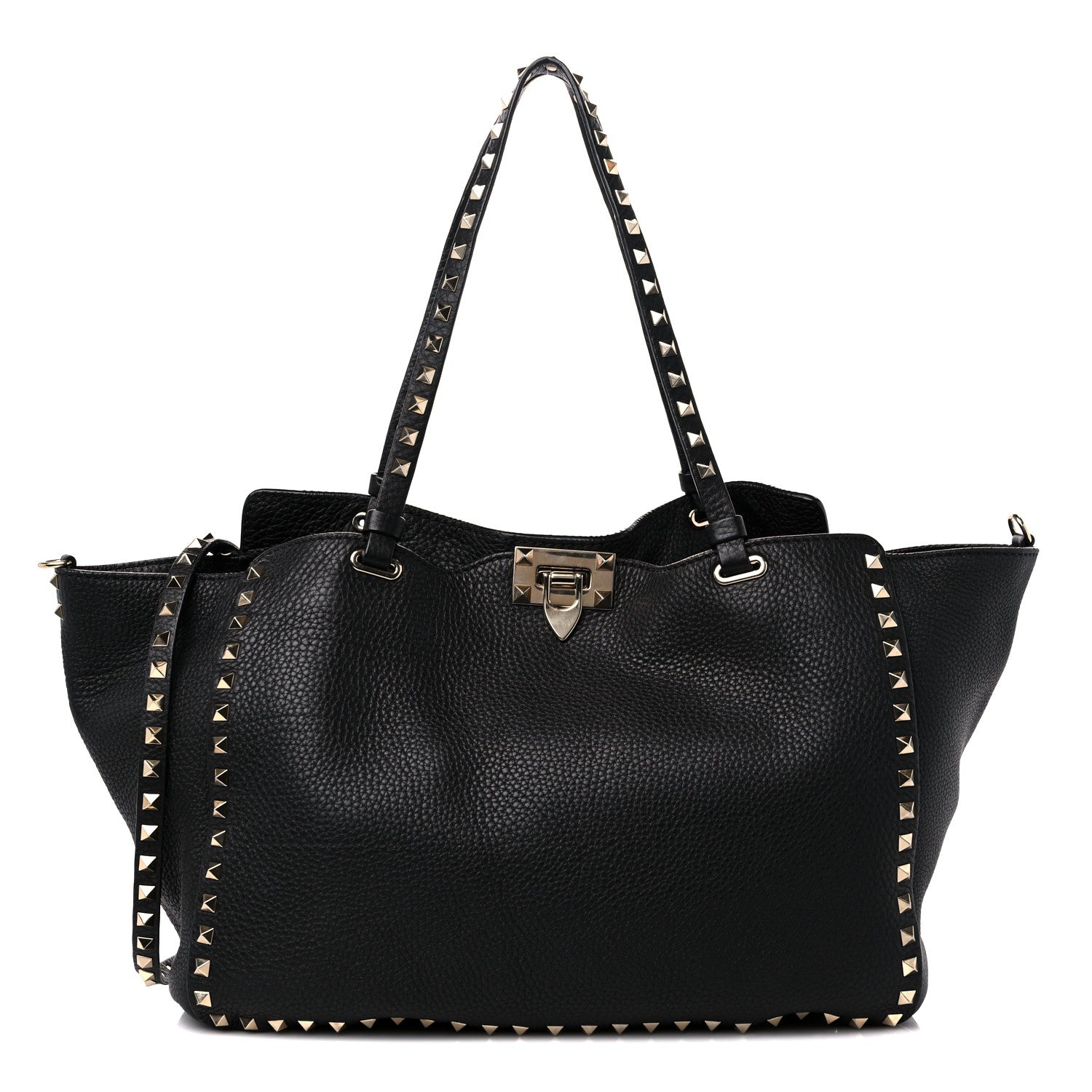 Valentino Garavani Pebbled Calfskin Medium Rockstud Tote Black 1 of 9