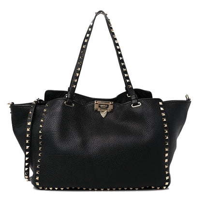 Valentino Garavani Pebbled Calfskin Medium Rockstud Tote Black 1 of 9