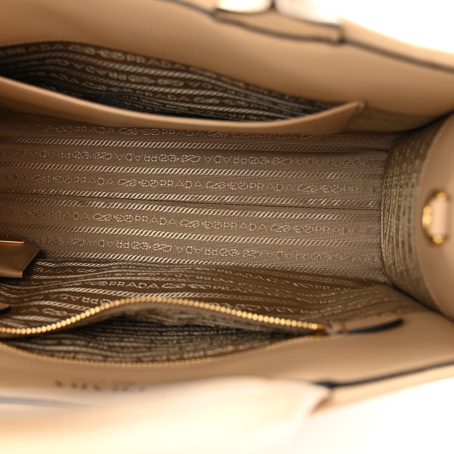 Prada Soft Calfskin Triangolo Symbole Embossed Small Tote Beige Khaki 5 of 9