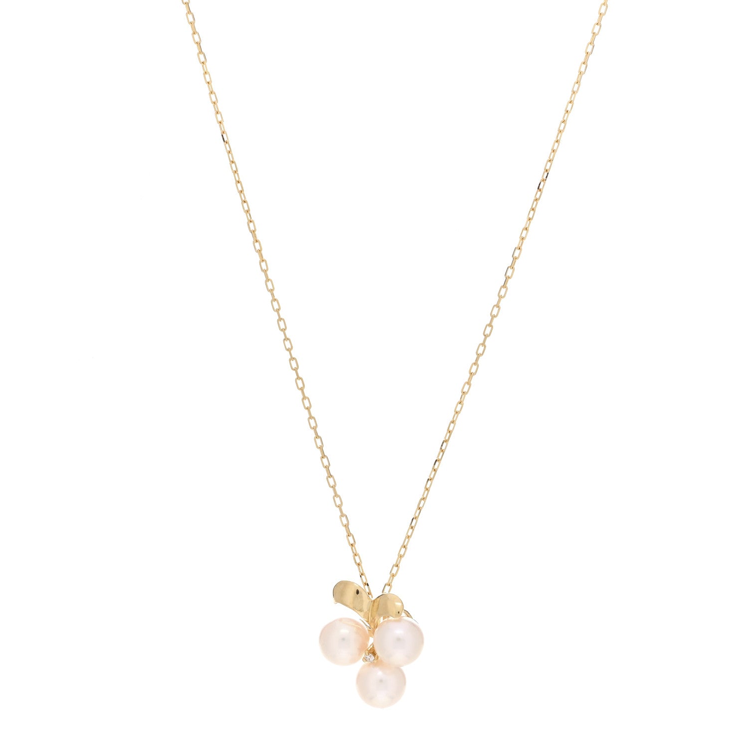 Mikimoto 18K Yellow Gold Diamond Akoya Pearl Vine Pendant Necklace 1 of 4