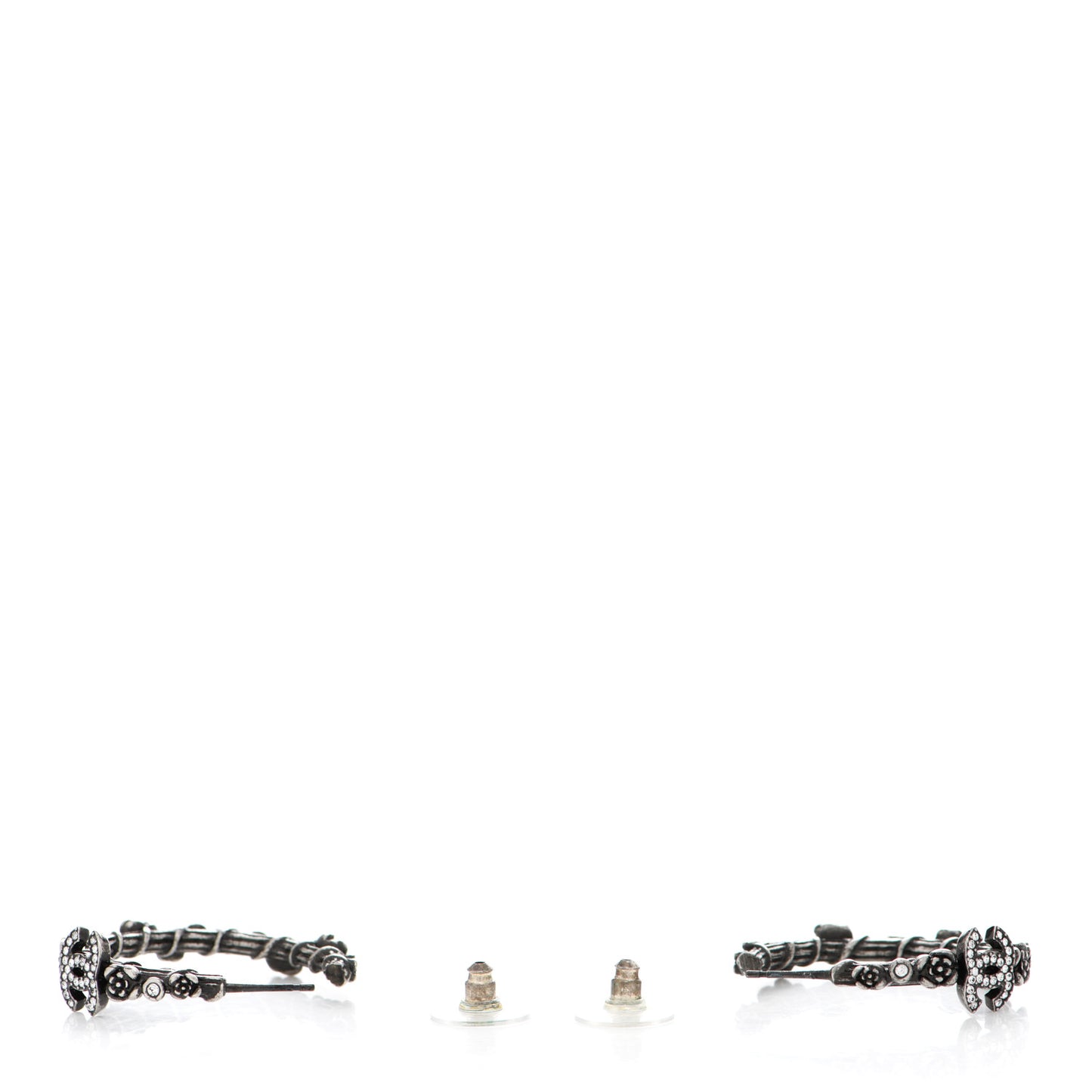 Crystal Camellia CC Hoop Earrings Ruthenium