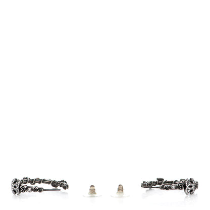 Chanel Crystal Camellia CC Hoop Earrings Ruthenium 3 of 5
