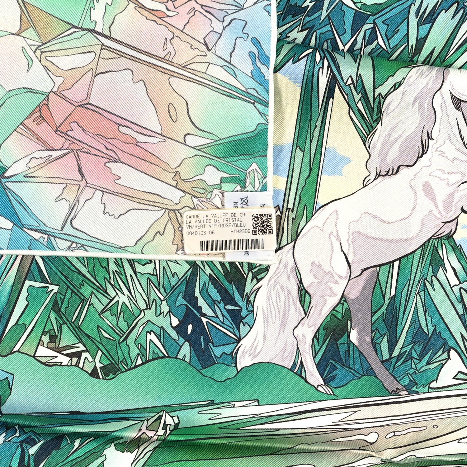 Hermes Silk Twill La Vallee De Cristal Scarf 90 Vert Vif Rose Bleu 4 of 4