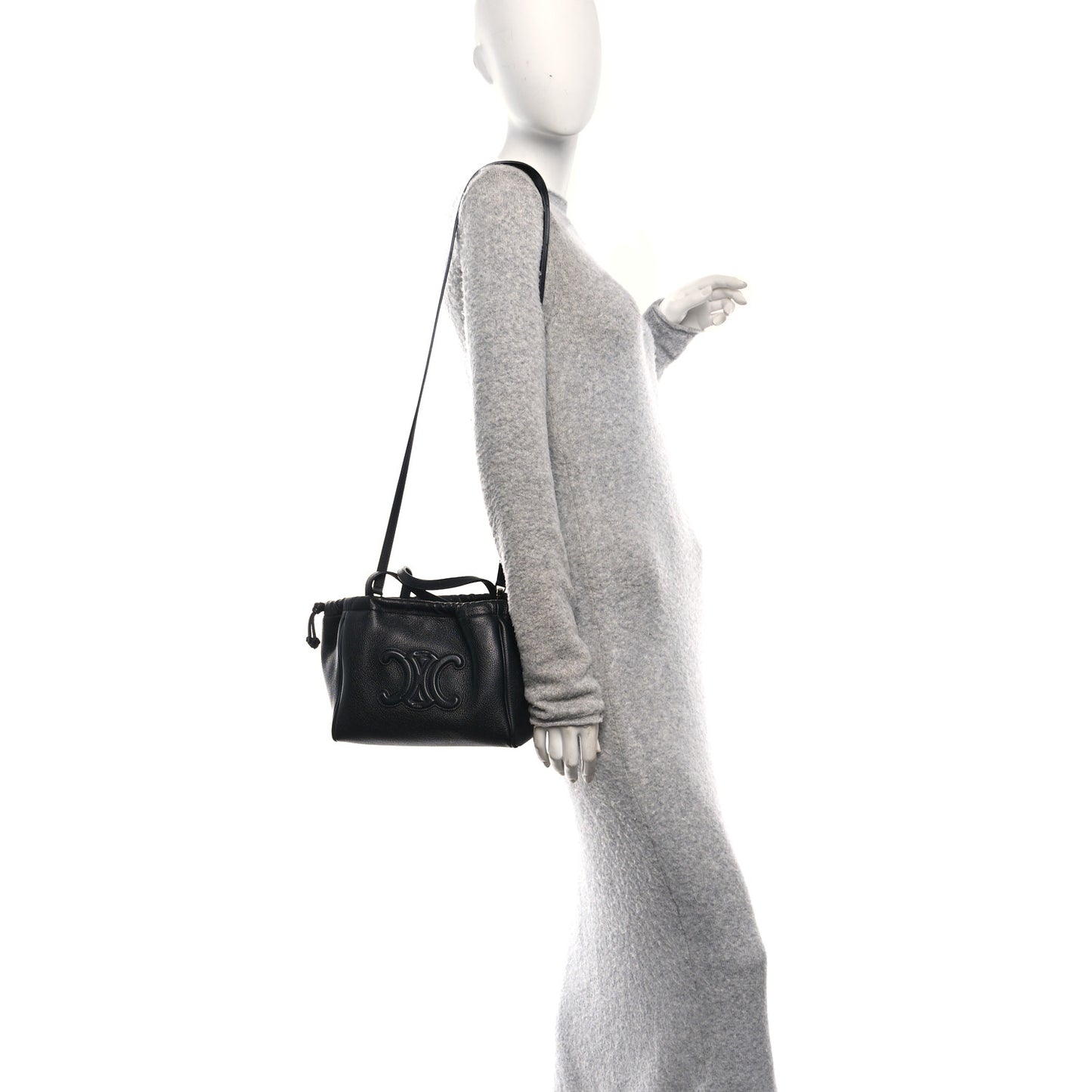 Calfskin Cuir Small Triomphe Cabas Drawstring Black