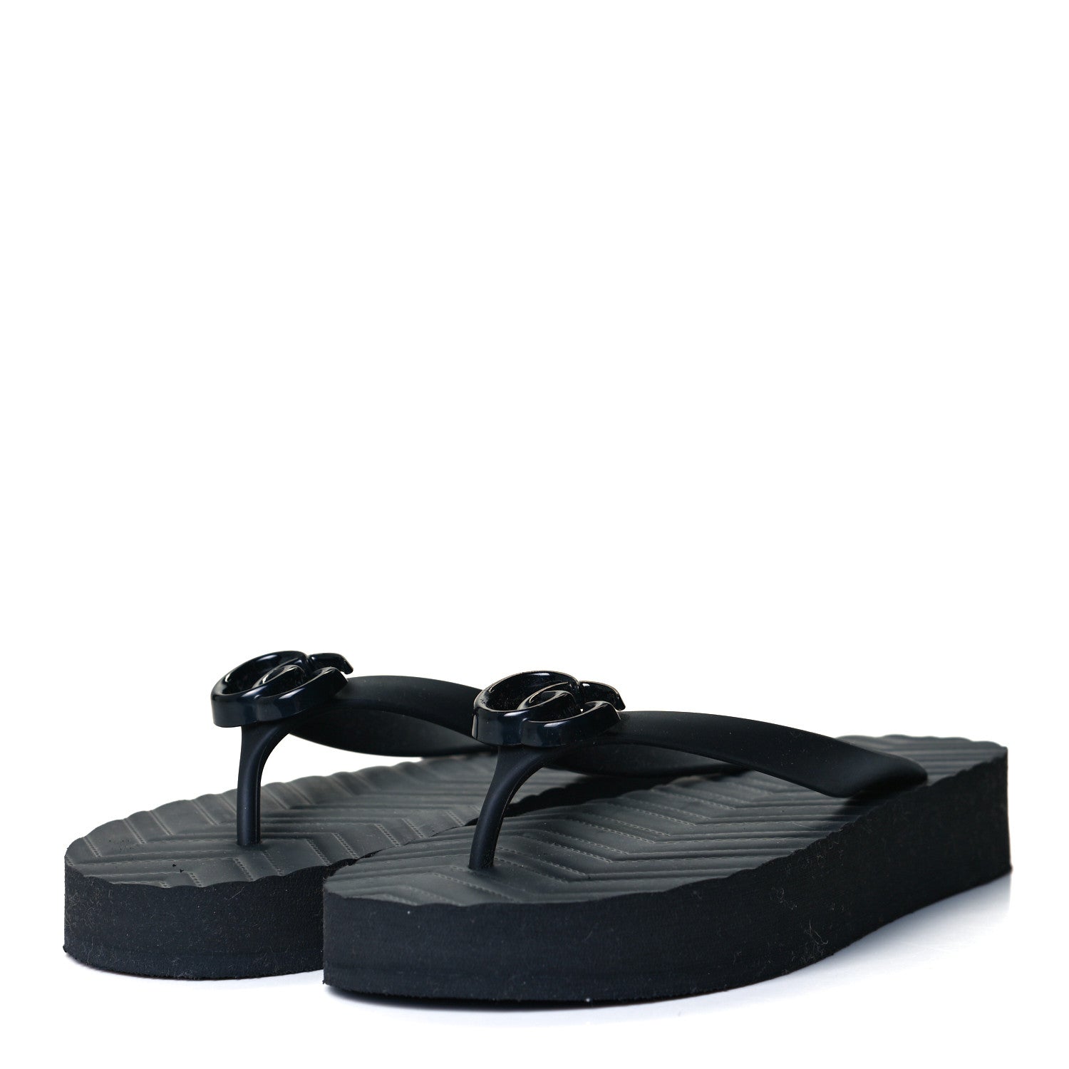 Gucci Rubber Chevron Thong Sandals 40 Black 3 of 8