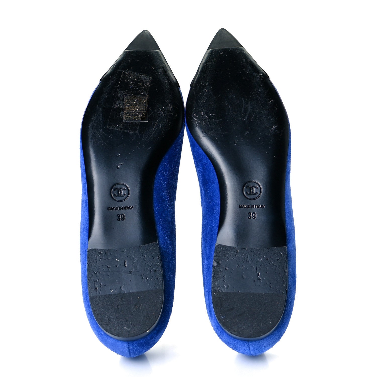 Chanel Suede Satin Cap Toe Gabrielle Ballerina Flats 39 Royal Blue Black 7 of 11