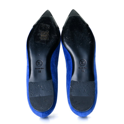 Chanel Suede Satin Cap Toe Gabrielle Ballerina Flats 39 Royal Blue Black 7 of 11