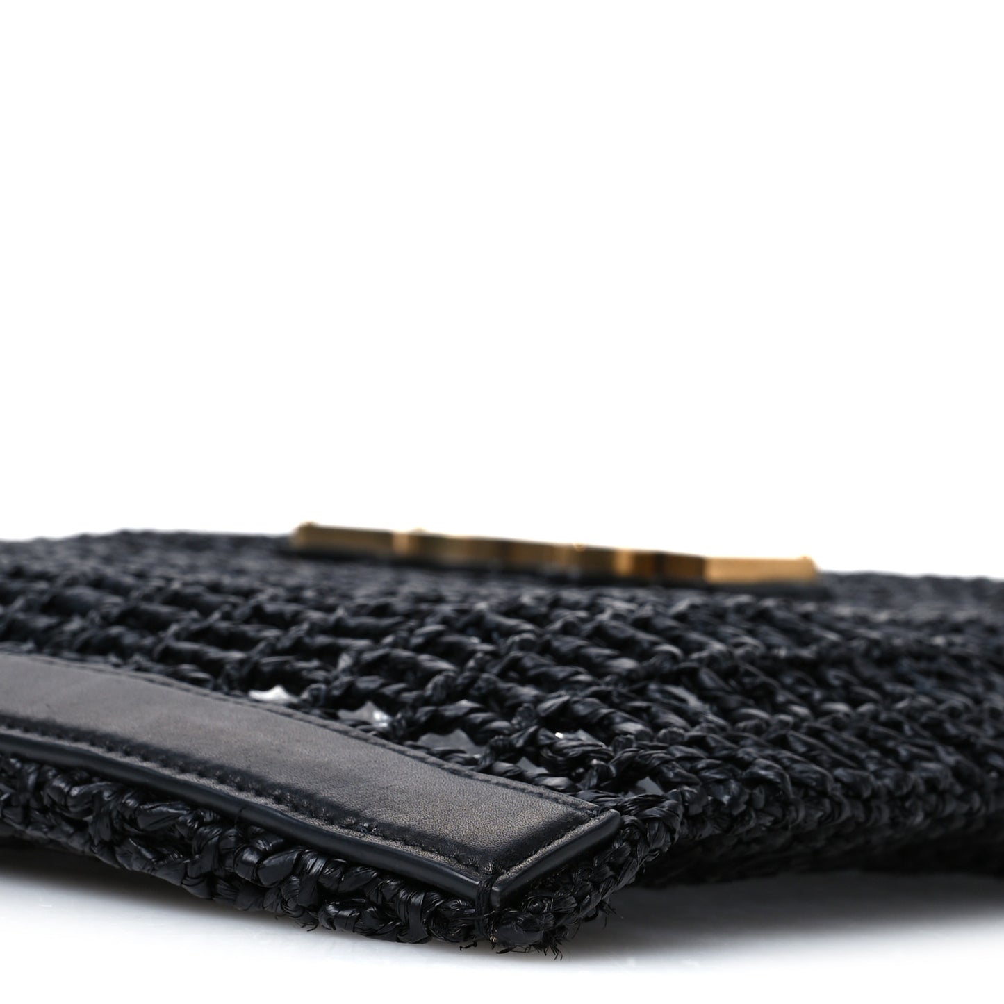 Raffia Calfskin Oxalis Shoulder Bag Black