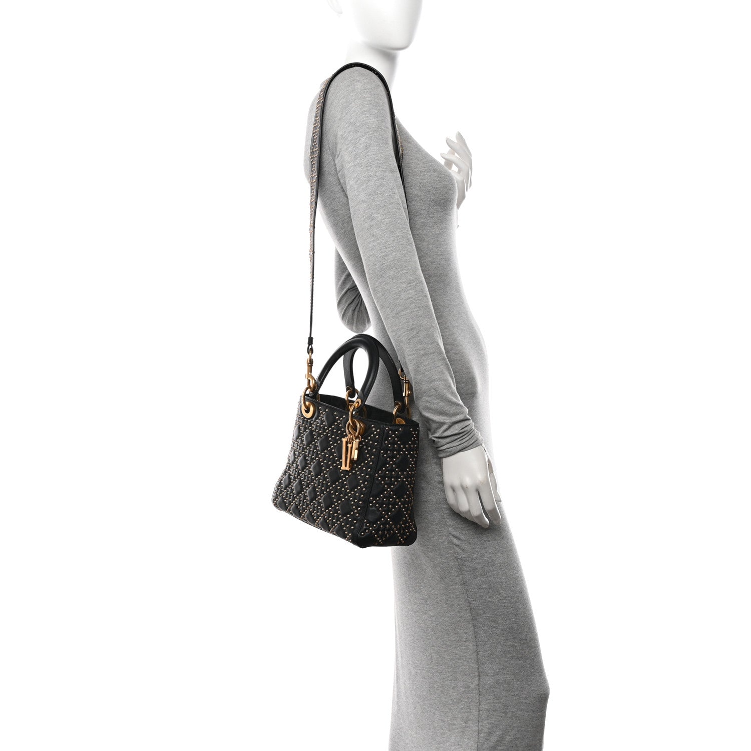 Christian Dior Calfskin Cannage Studded Medium Supple Lady Dior Black 2 of 12