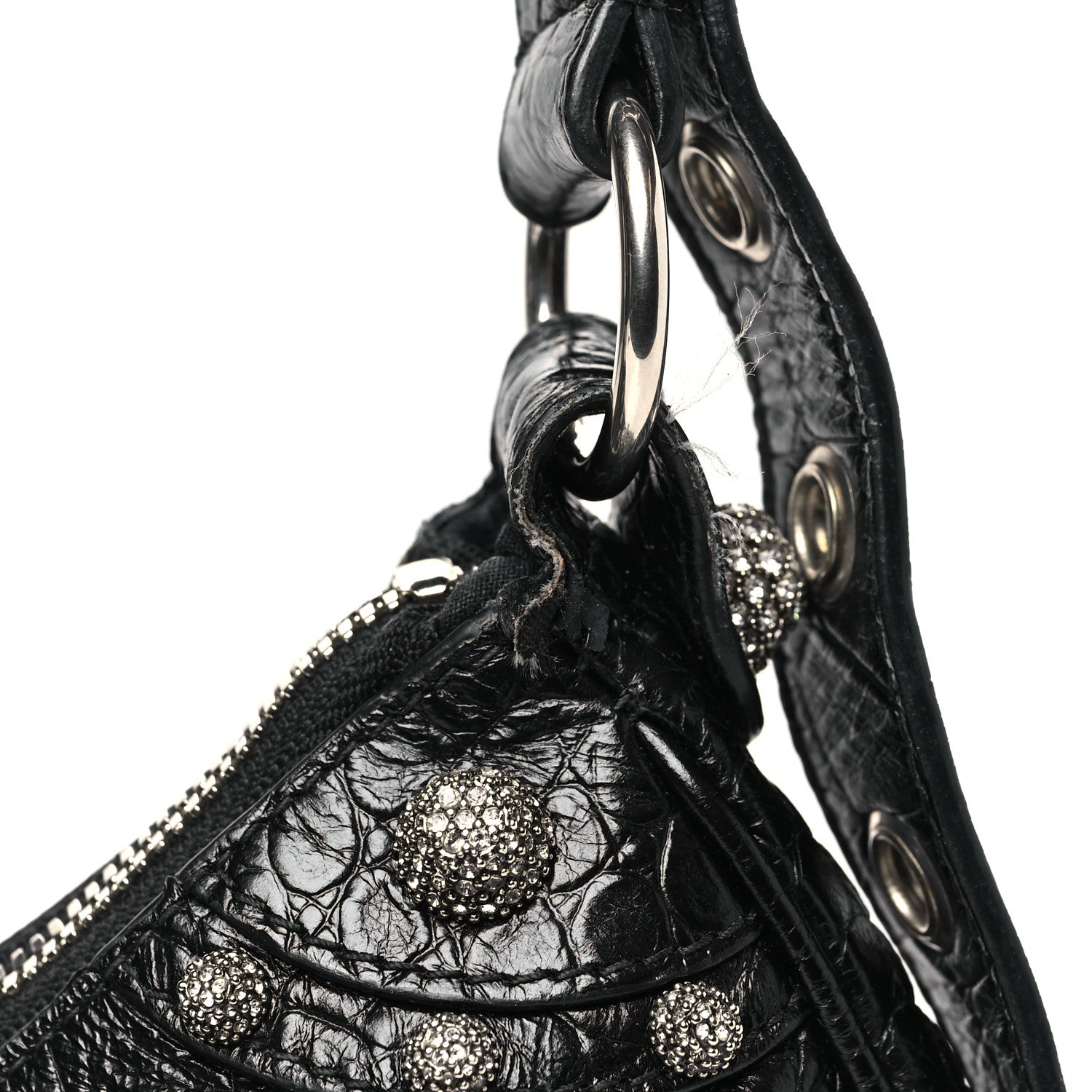 Balenciaga Extra Supple Calfskin Crystal Crocodile Embossed Le Cagole Shoulder Bag XS Black 12 of 12