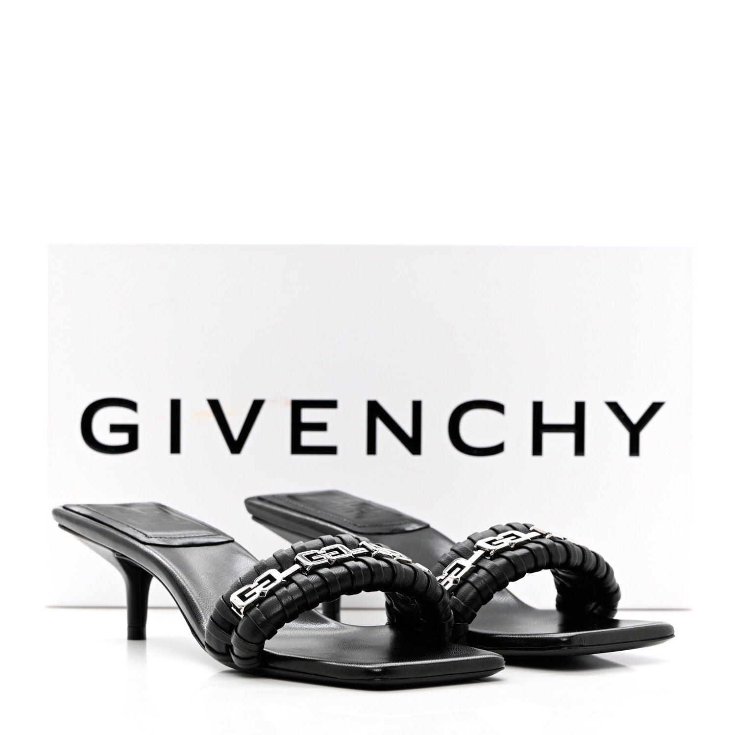 Givenchy Woven Lambskin G Chain 50mm Kitten Heel Sandals 38.5 Black 11 of 11