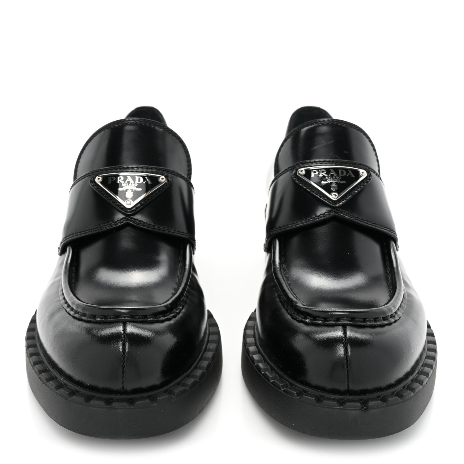 Prada Spazzolato Metal Triangle Logo 50mm Loafers 38 Black 2 of 12