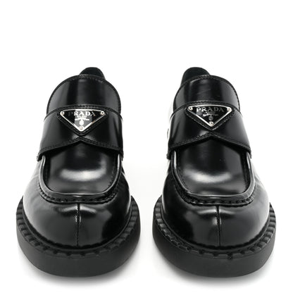 Prada Spazzolato Metal Triangle Logo 50mm Loafers 38 Black 2 of 12