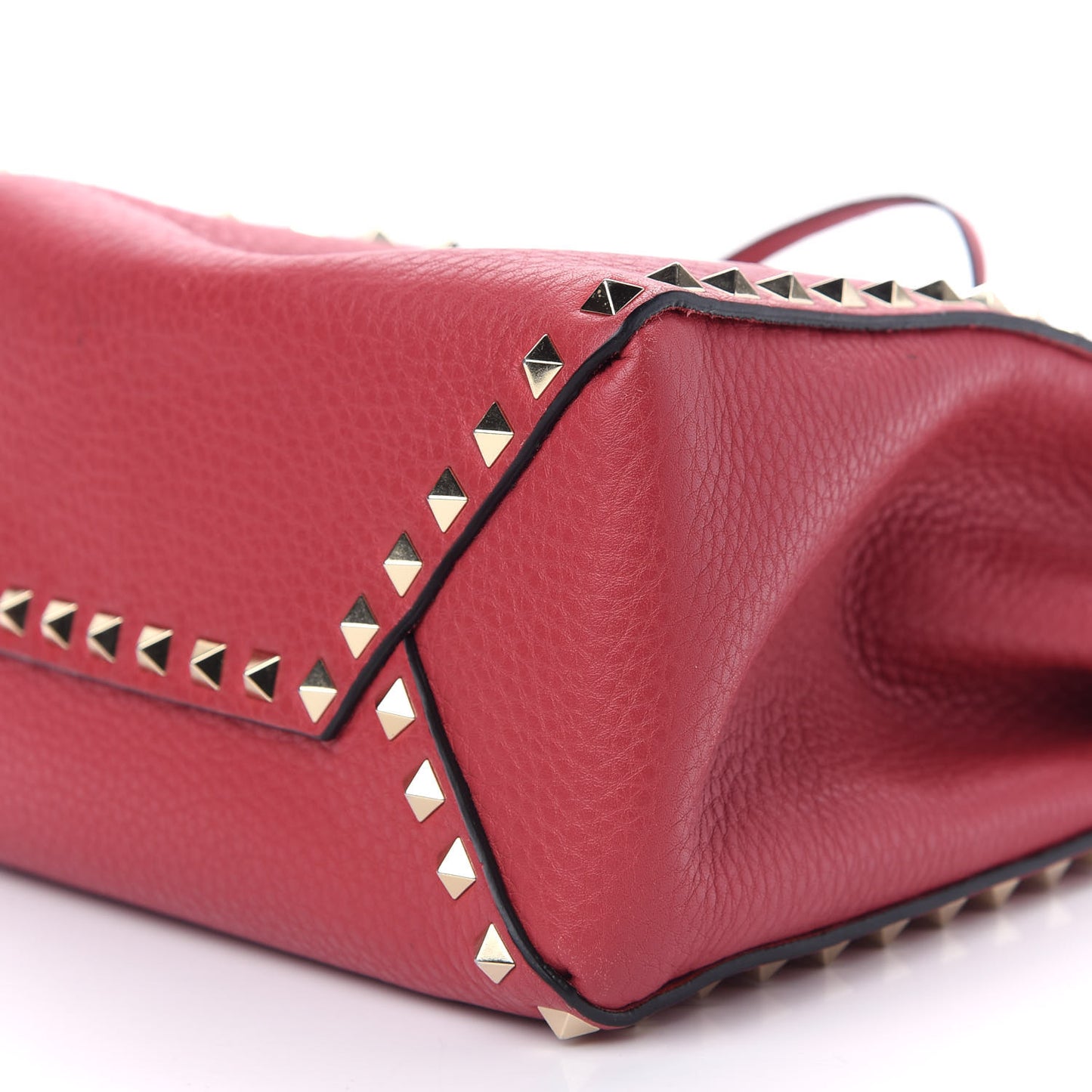 Grained Calfskin Rockstud Bucket Bag Red