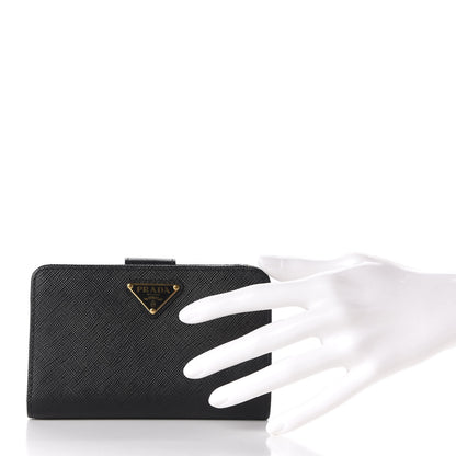 Prada Saffiano Triangle Compact Wallet Black 2 of 9