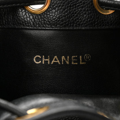 Chanel Caviar CC Stitched Drawstring Bucket Bag Black 6 of 12