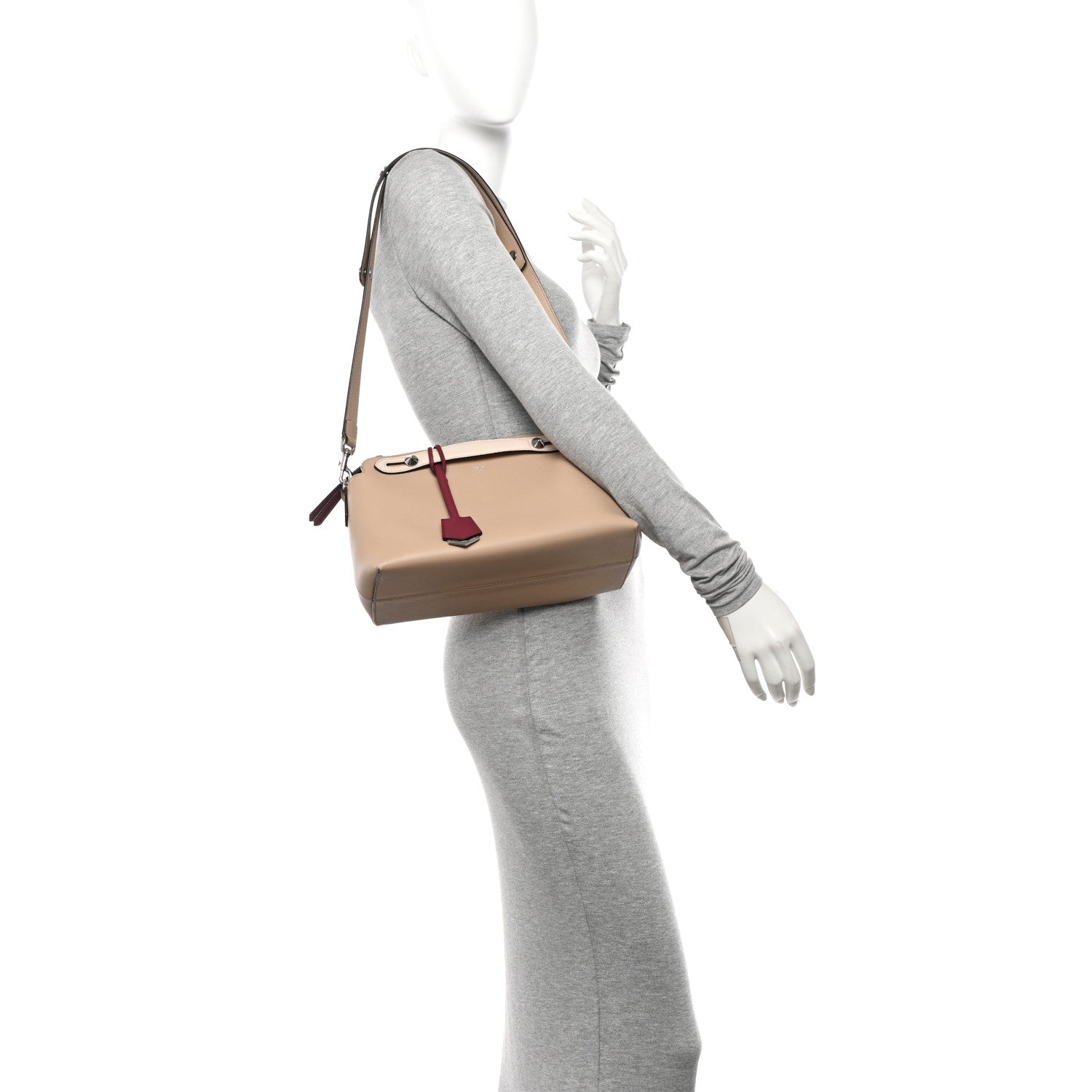 Fendi Vitello Dolce Medium By The Way Boston Bag Latte Camelia Bordeaux 2 of 14