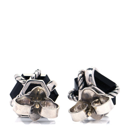 David Yurman Sterling Silver Diamond Black Onyx 11mm Cable Wrap Earrings 3 of 5