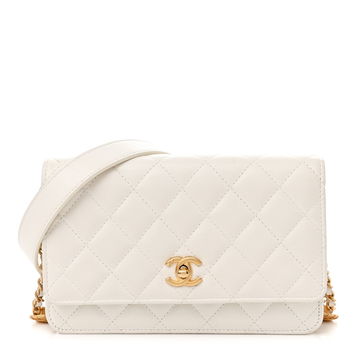 Chanel Caviar Quilted Twist Your Buttons Wallet On Chain WOC White 1 of 14