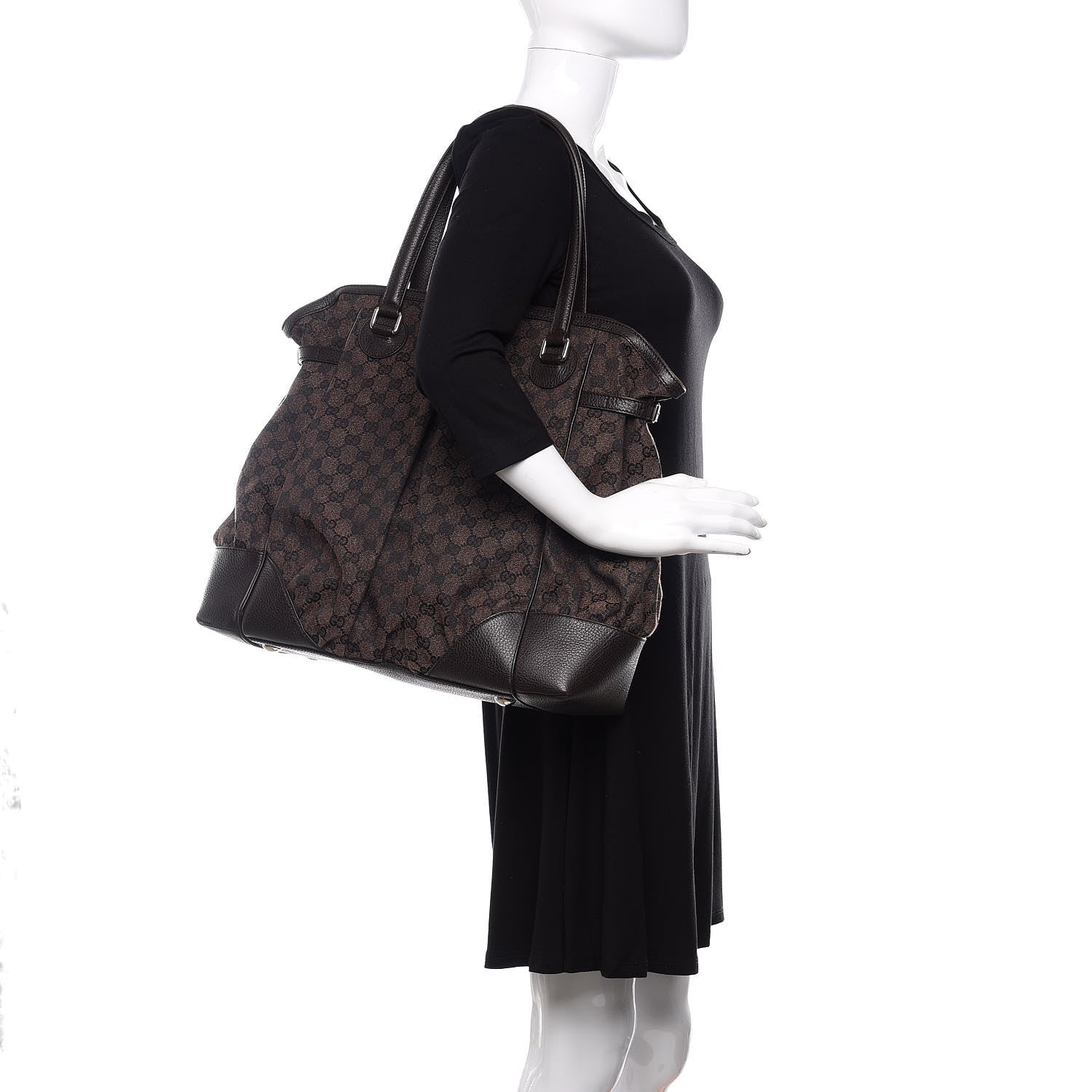 Gucci Denim Monogram Full Moon Tote Dark Brown 2 of 9