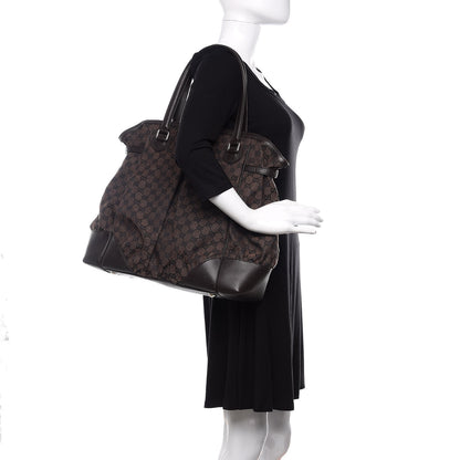 Gucci Denim Monogram Full Moon Tote Dark Brown 2 of 9