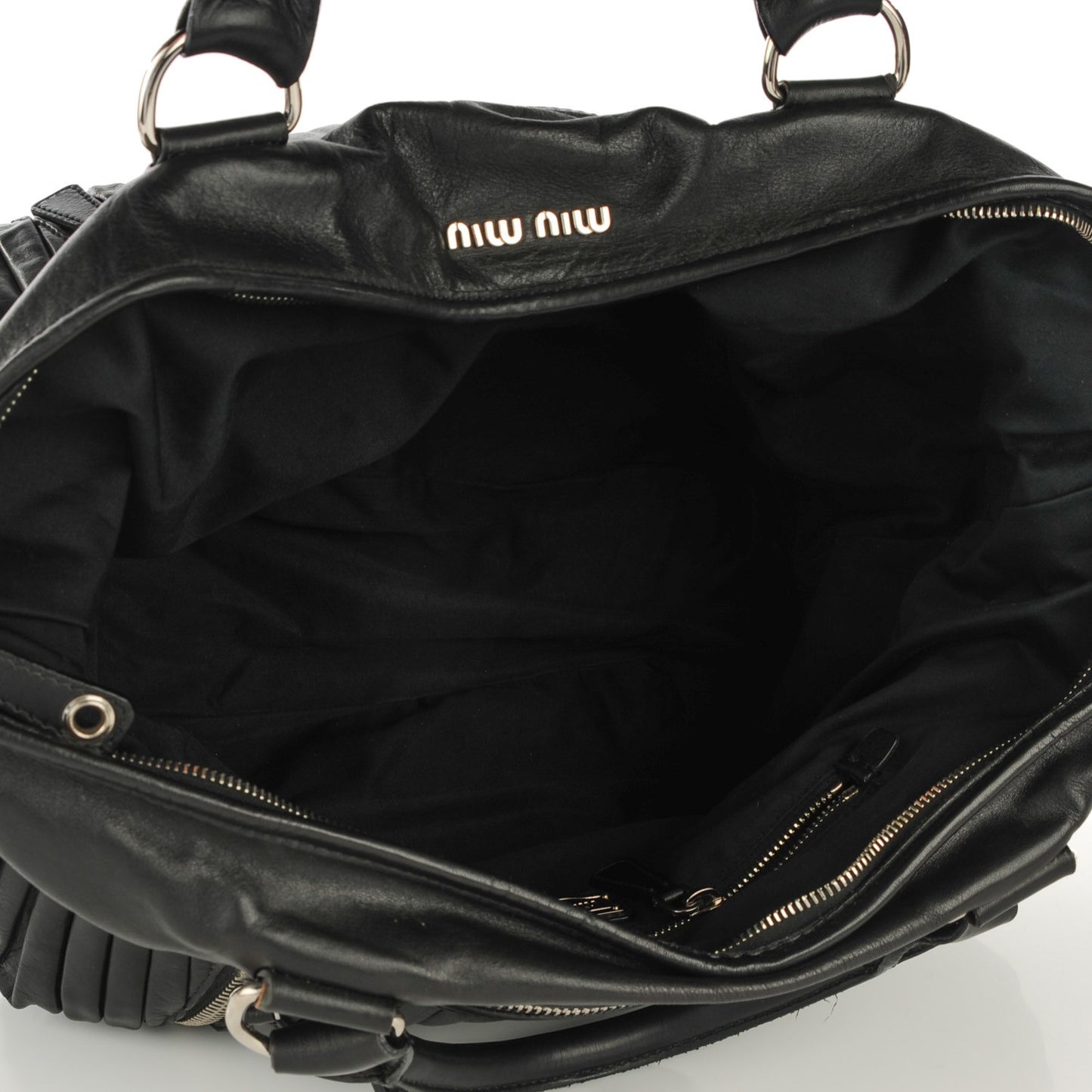 Nappa Plisse Zip Satchel Black