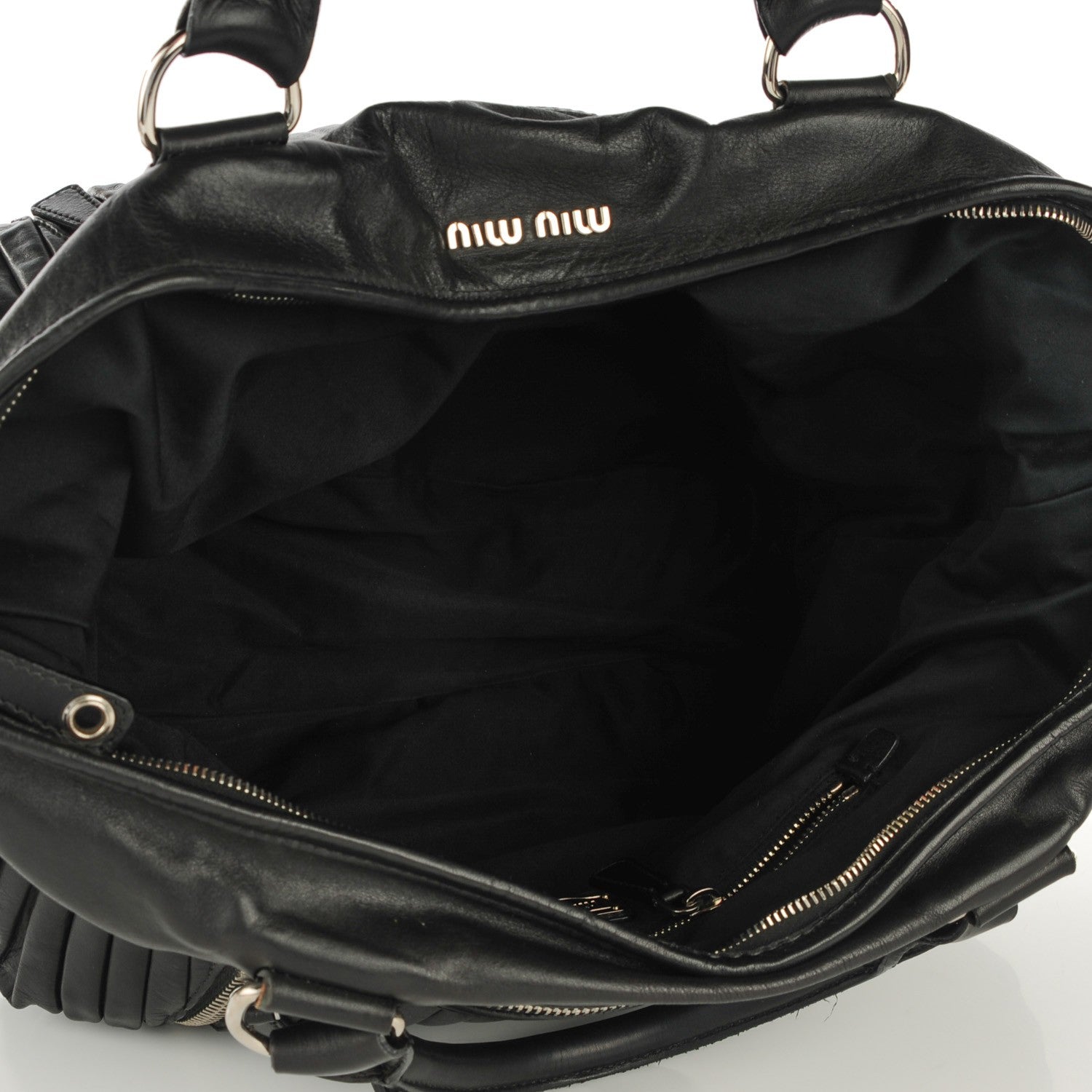 Miu Miu Nappa Plisse Zip Satchel Black 5 of 7