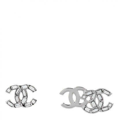 Chanel Baguette Crystal Double CC Earrings Silver 1 of 5