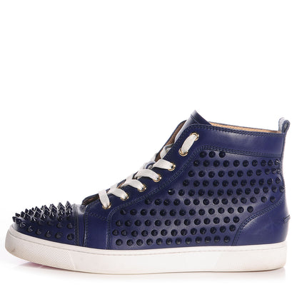 Christian Louboutin Mens Calfskin Louis Spikes Flat Sneakers 42.5 Blue Denim 1 of 8
