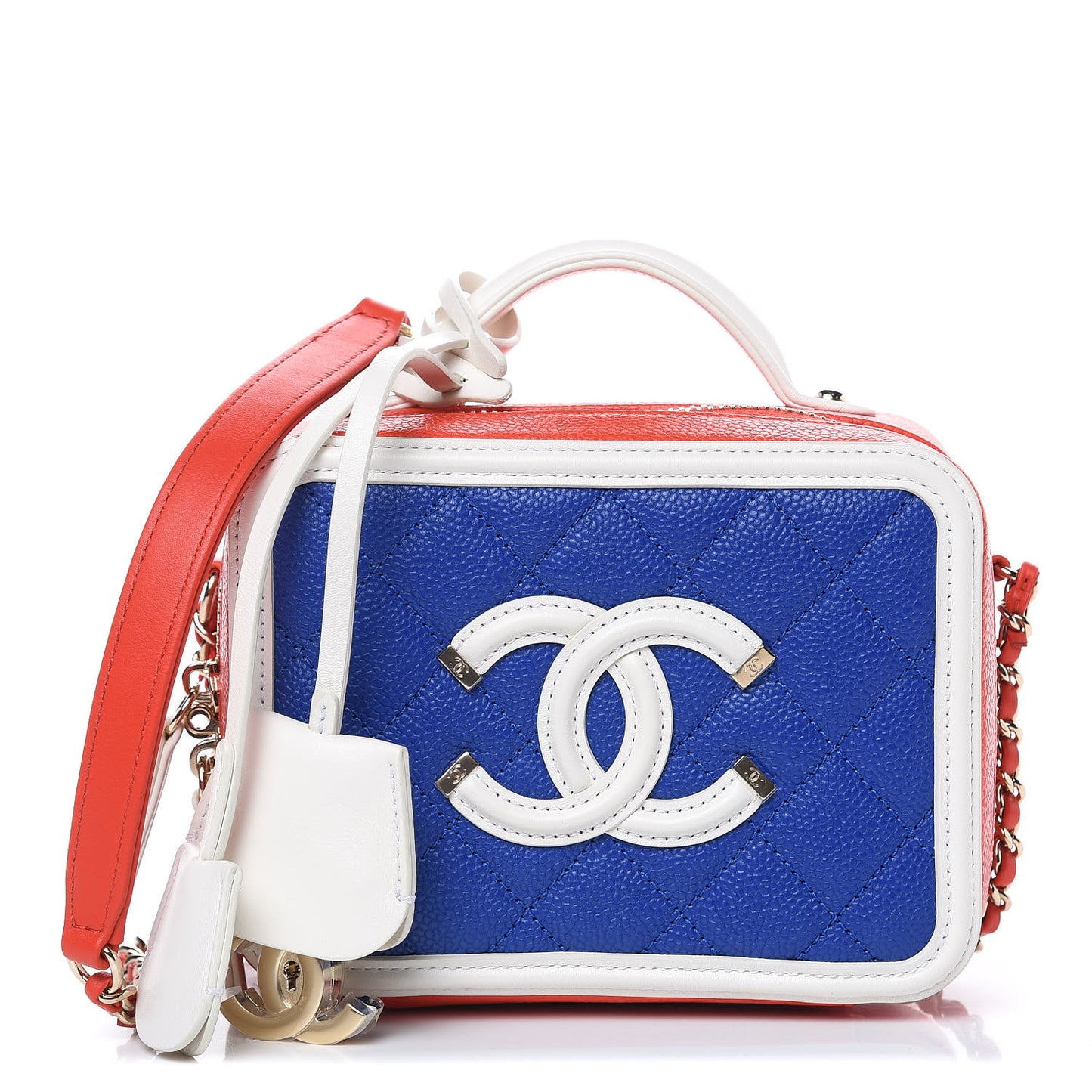 Caviar Quilted Small CC Filigree Vanity Case Blue White Red