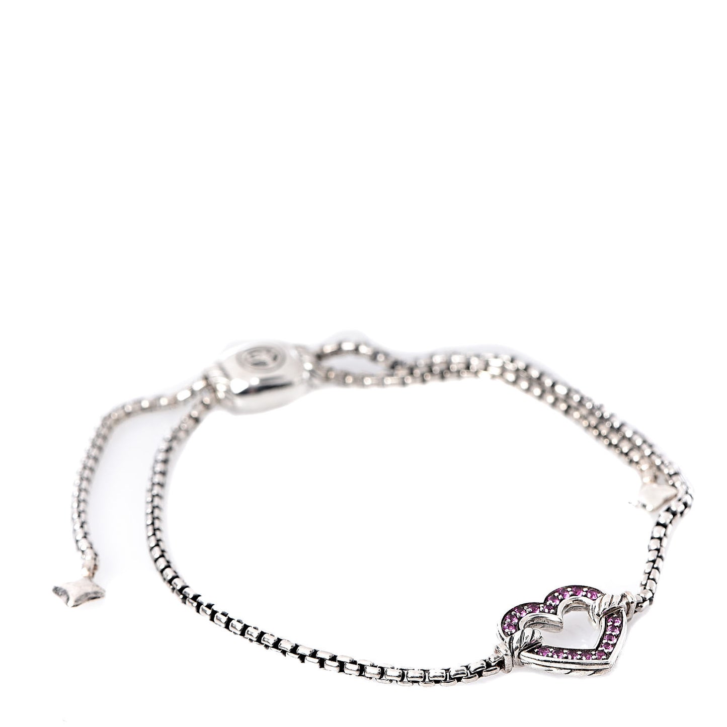 Sterling Silver Pink Sapphire Valentine Hearts Station Bracelet