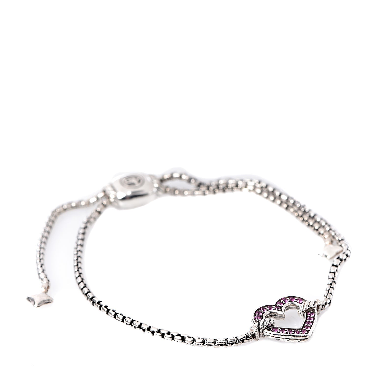 David Yurman Sterling Silver Pink Sapphire Valentine Hearts Station Bracelet 1 of 4