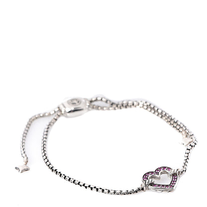 David Yurman Sterling Silver Pink Sapphire Valentine Hearts Station Bracelet 1 of 4